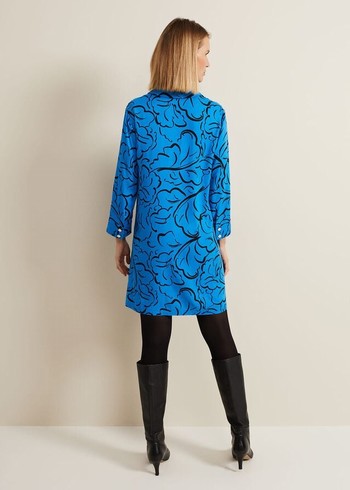 Phase Eight Marina Leaf Print Tunic Dress Blue USA | 9507234-TM